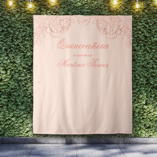 Quinceanera Roze Goudkleurig Fotohokje Achtergrond Wandkleed
