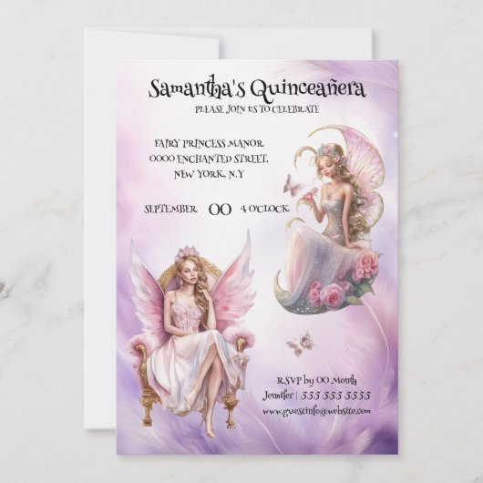 Quinceañera roze grillige fee meisjes waterverf kaart (Voorkant)