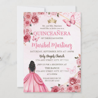 Quinceanera Roze Jurk Floral Butterfly Kaart