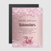 Quinceanera roze koets luxe party magnetische uitnodiging (Voorkant / Achterkant)