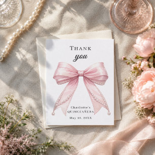 Quinceanera roze lint parels elegant bedankkaart