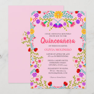 Quinceanera Roze Mexicaanse Bloemen 15e Verjaardag Kaart