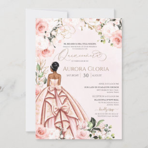 Quinceanera Roze mooi Blush Roos 15th Kaart
