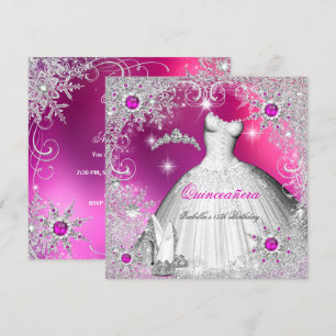 Quinceanera Roze Parel Zilveren Winter Sneeuwvlok Kaart