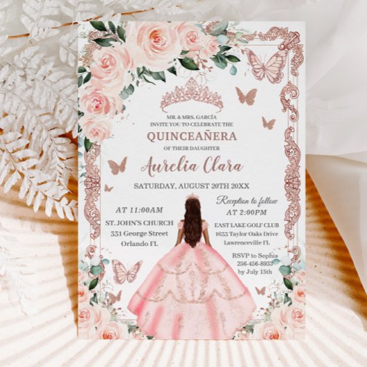 Quinceañera Roze Roze Gouden Prinses Kaart