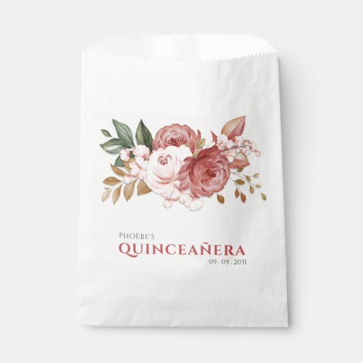 Quinceanera roze rozen Floral rustial botanisch Bedankzakje (Voorkant)