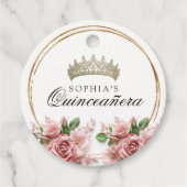 Quinceañera Roze Rozen Kroon Verjaardag Decor Bedankjes Labels (Voorkant)