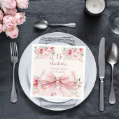 Quinceanera roze strik crème bloemen rozen servet