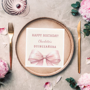 Quinceanera roze strik ivoorkleurige lunch servet