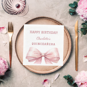 Quinceanera roze strik witte luncheon servet