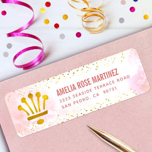 Quinceañera Roze Waterverf Goud Adres Etiket