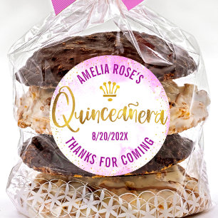 Quinceañera Roze Waterverf Goud Folie Moderne Glam Ronde Sticker