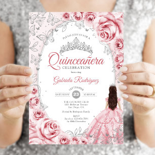 Quinceanera Roze Zilver Bloem Kaart