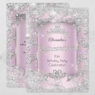 Quinceanera Roze Zilveren Tiara Winter Wonderland Kaart