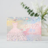 Quinceanera RSVP Blush Pink Glitter Gown Kaart (Staand voorkant)