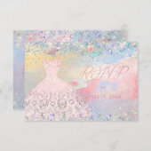 Quinceanera RSVP Blush Pink Glitter Gown Kaart (Voorkant / Achterkant)