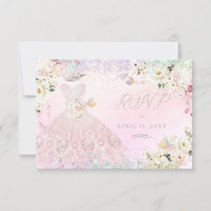 Quinceanera RSVP Blush Pink Gown Holographic Dream Kaart