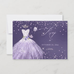 Quinceanera RSVP Dusty Paars Glitter Gown Kaart