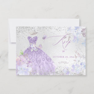 Quinceanera RSVP Stof Paarse Glitter Jurk Kaart