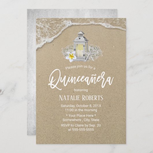 Quinceanera Rustic Beach Starfish  Lantern Kaart (Voorkant / Achterkant)