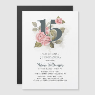 Quinceanera Rustic Floral 15e verjaardag Magnetische Uitnodiging
