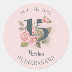 Quinceanera Rustic Floral 15e verjaardag Ronde Sticker