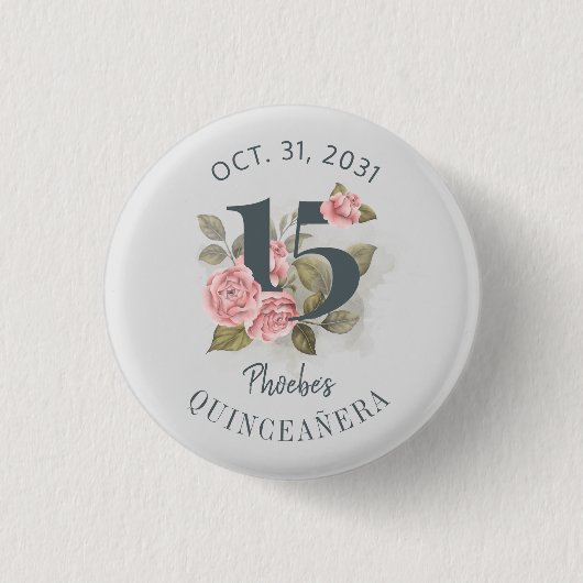 Quinceanera Rustic Floral 15th Birthday Button (Voorkant)