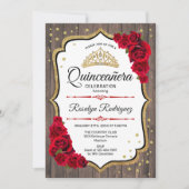 Quinceanera - Rustic Wood Red Roses Kaart (Voorkant)