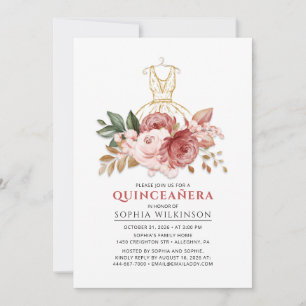 Quinceanera Rustieke Bloemen Faux Gouden Jurk 15e Kaart