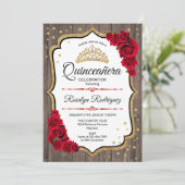 Quinceanera - Rustisch Wood White Gold Kaart (Staand voorkant)