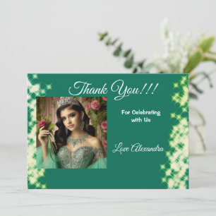Quinceanera Sage Green Elegant Prinses Foto Bedankkaart