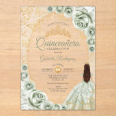 Quinceanera Sage Green Gold Floral Acryl Uitnodigingen (Voorkant)