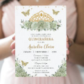 Quinceañera Sage Groen Bloemen Goud Kroon Español Kaart
