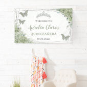 Quinceañera Sage Groen Bloemen Welkom Achtergrond Spandoek (Insitu)