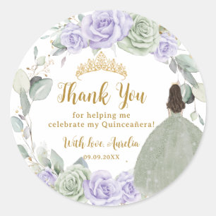 Quinceañera Sage Groen Paarse Lila Bloemengoud Ronde Sticker