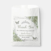 Quinceañera Sage Groene Bloemen Zilveren Vlinders Bedankzakje (Voorkant)