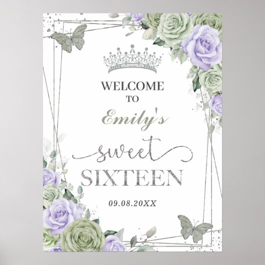 Quinceanera Sage Vert Violet Affiche de bienvenue (Devant)