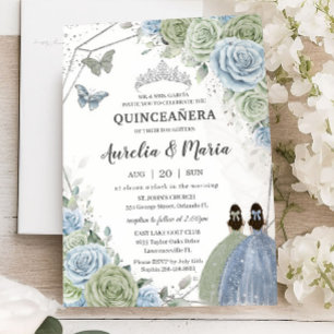 Quinceañera Salie Groen Blauw Bloem Twins Zilver Kaart