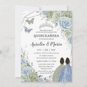 Quinceañera Saliegroen Blauwe Bloemstuk Tweeling Z Kaart