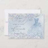 Quinceanera Save Date Holographic Confetti Kaart (Voorkant)