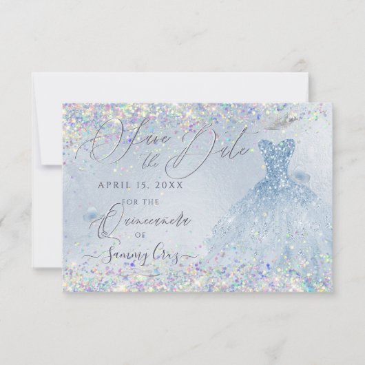 Quinceanera Save Date Holographic Confetti  Kaart (Voorkant)