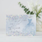 Quinceanera Save Date Holographic Confetti  Kaart (Staand voorkant)