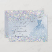 Quinceanera Save Date Holographic Confetti  Kaart (Voorkant / Achterkant)