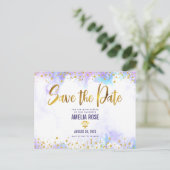 Quinceañera Save Date Paarse Waterverf Gold Foil Uitnodiging Briefkaart (Staand voorkant)