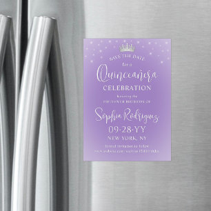 Quinceañera Save the Date Elegante Paarse Lila Magnetische Uitnodiging