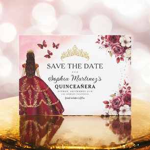 Quinceanera Save the Date Floral Bourgogne