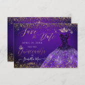 Quinceanera Save the Date Paarse Gliter Gown Kaart (Voorkant / Achterkant)