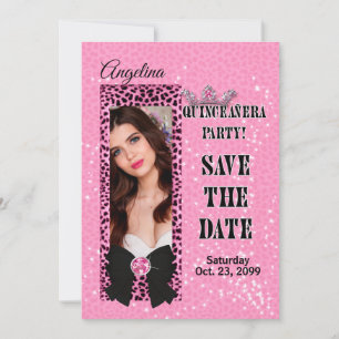 Quinceanera Save the Date Pink Cheetah Print Kaart