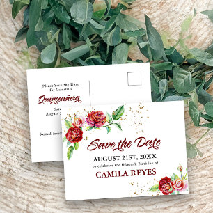 Quinceanera Save the Date Red Roses Waterverf Aankondigingskaart