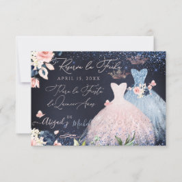 Quinceanera Save the Date Stoffige Blauwe Gown Kaart